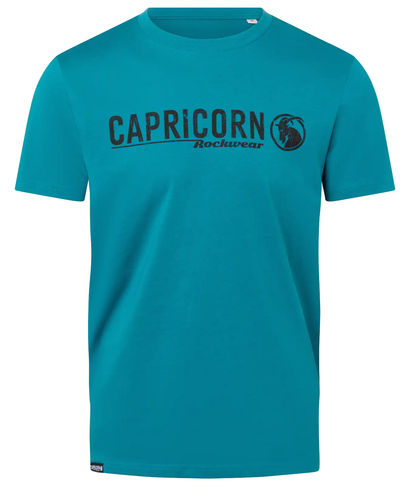 T-Shirt petrol mit schwarzem Capricorn Rockwear Logo auf der Brust