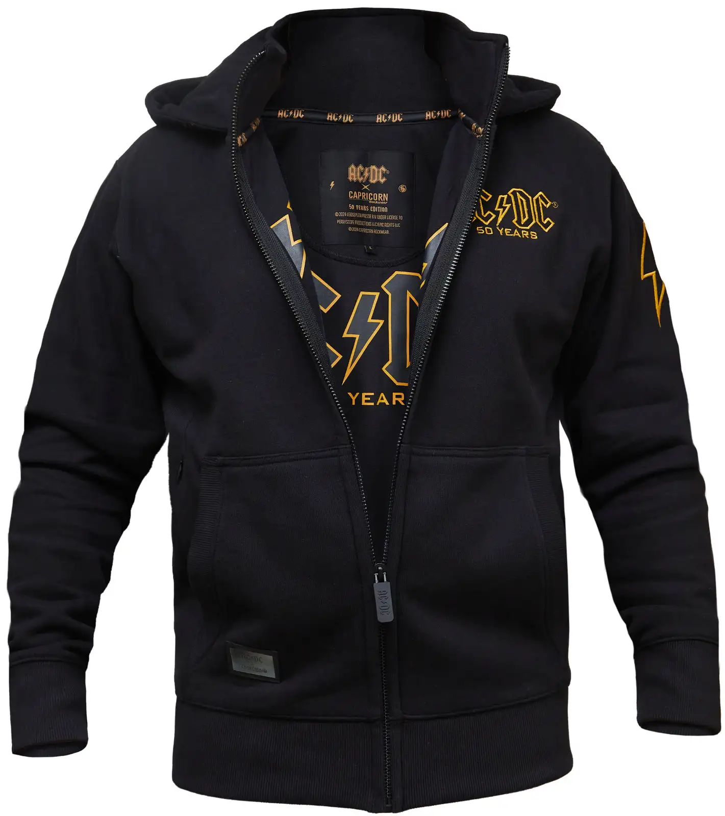 AC/DC Kapuzenjacke mit gesticktem Logo auf der Brust in schwarz gold