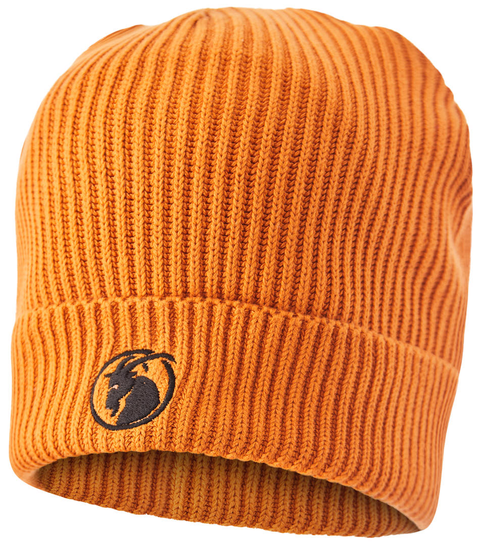 Beanie orangefarben mit schwarzem gestickten Capricorn Logo