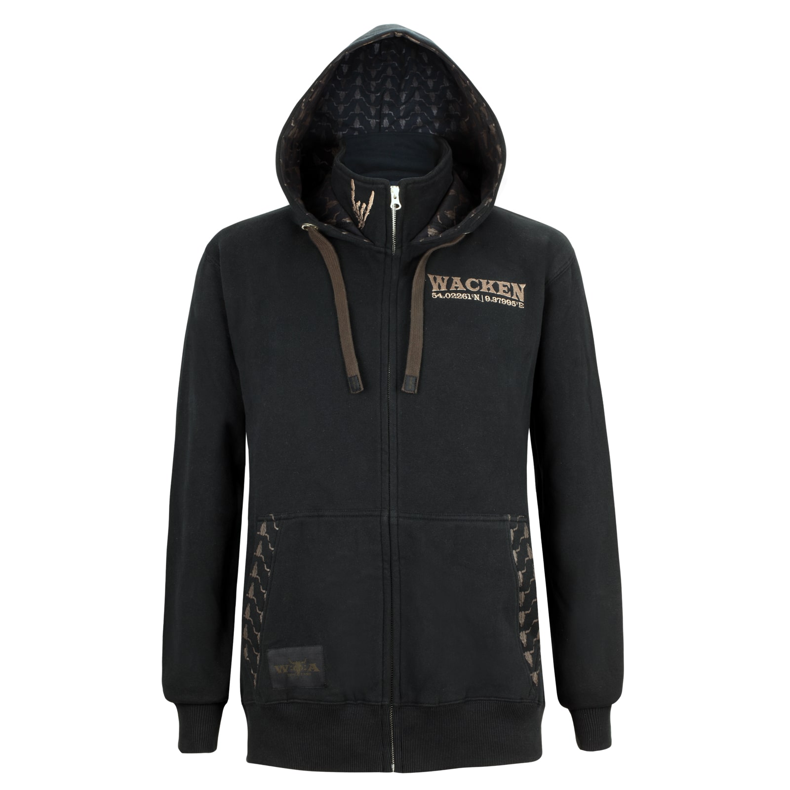 Wacken Kapuzenjacke mit Wacken Stick in hellbraun auf der Brust