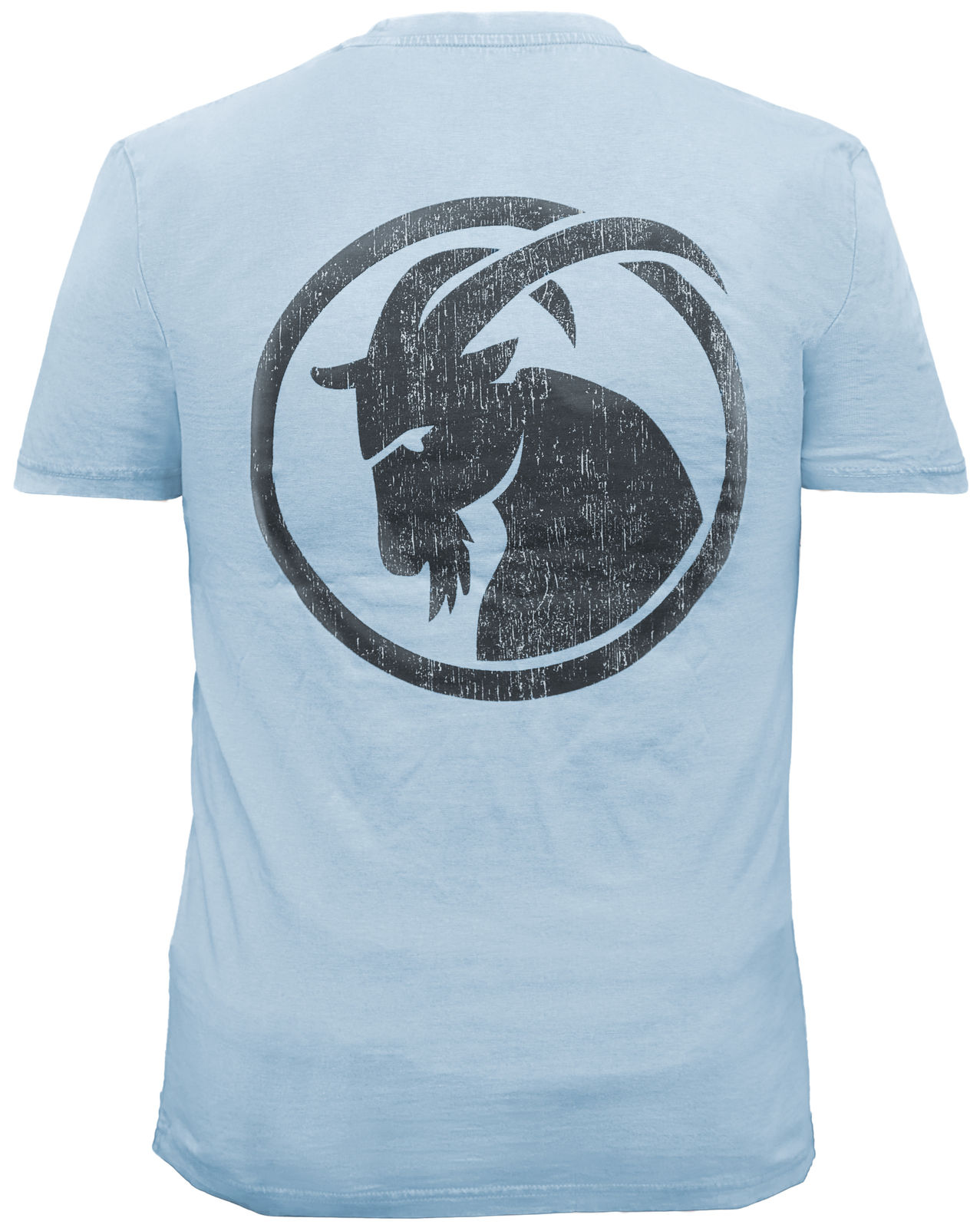 Hellblaues T-Shirt mit großen Steinbuck Druck im Vintage Style auf der Rückseite