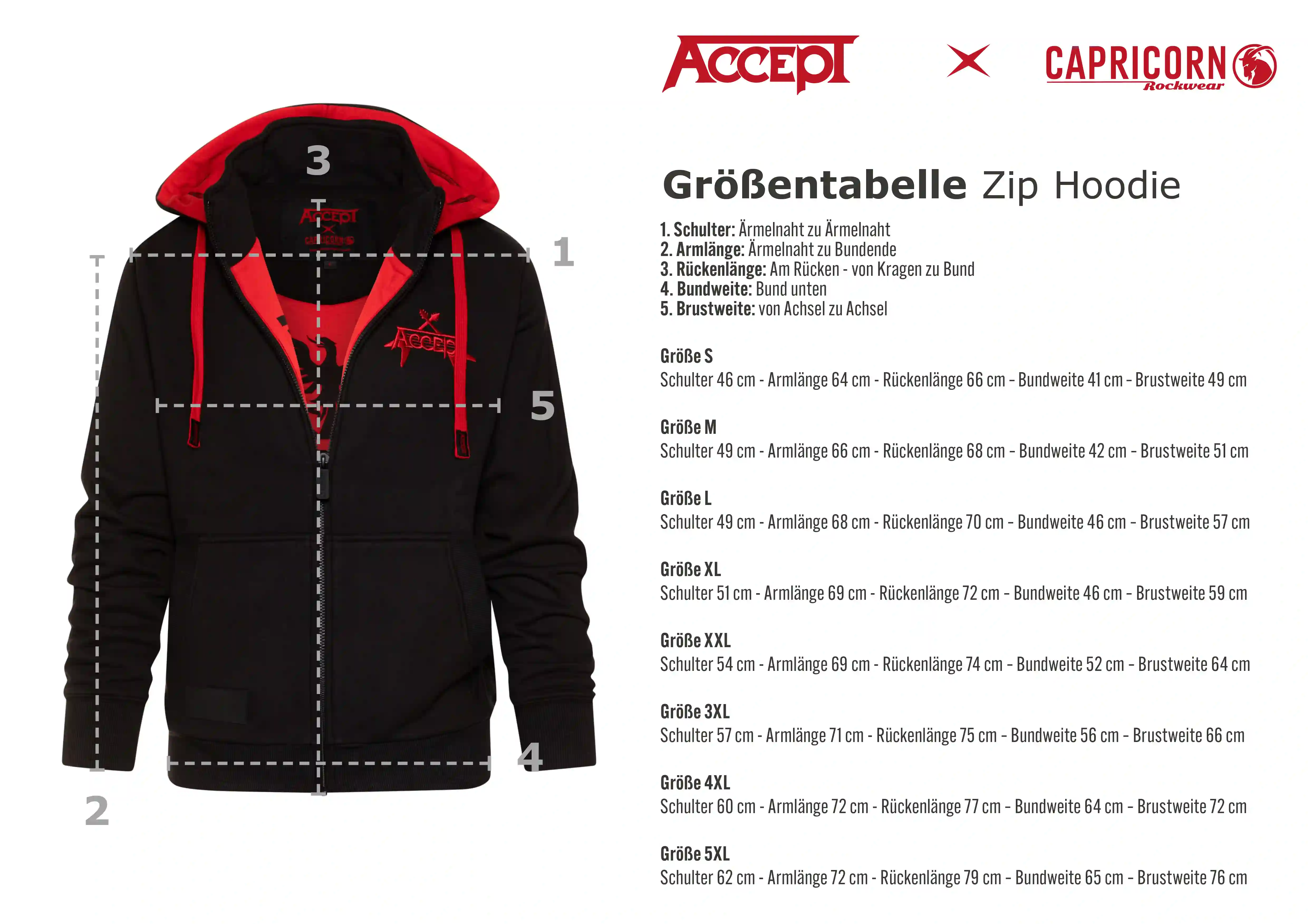 Maßtabelle Kapuzenjacke Accept Phoenix