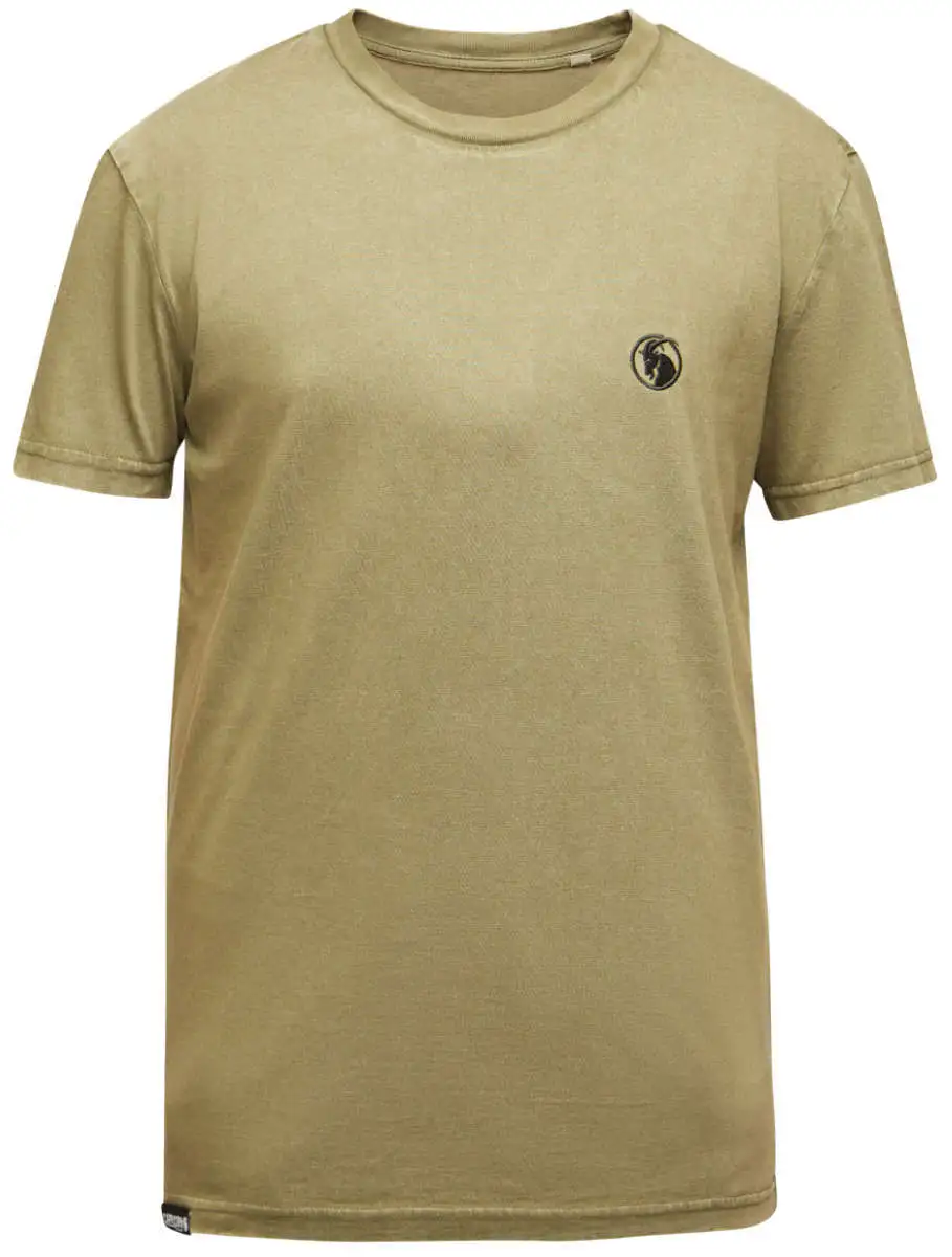 T-Shirt olivgrün mit schwarzem gestickten Logo. Vorderansicht