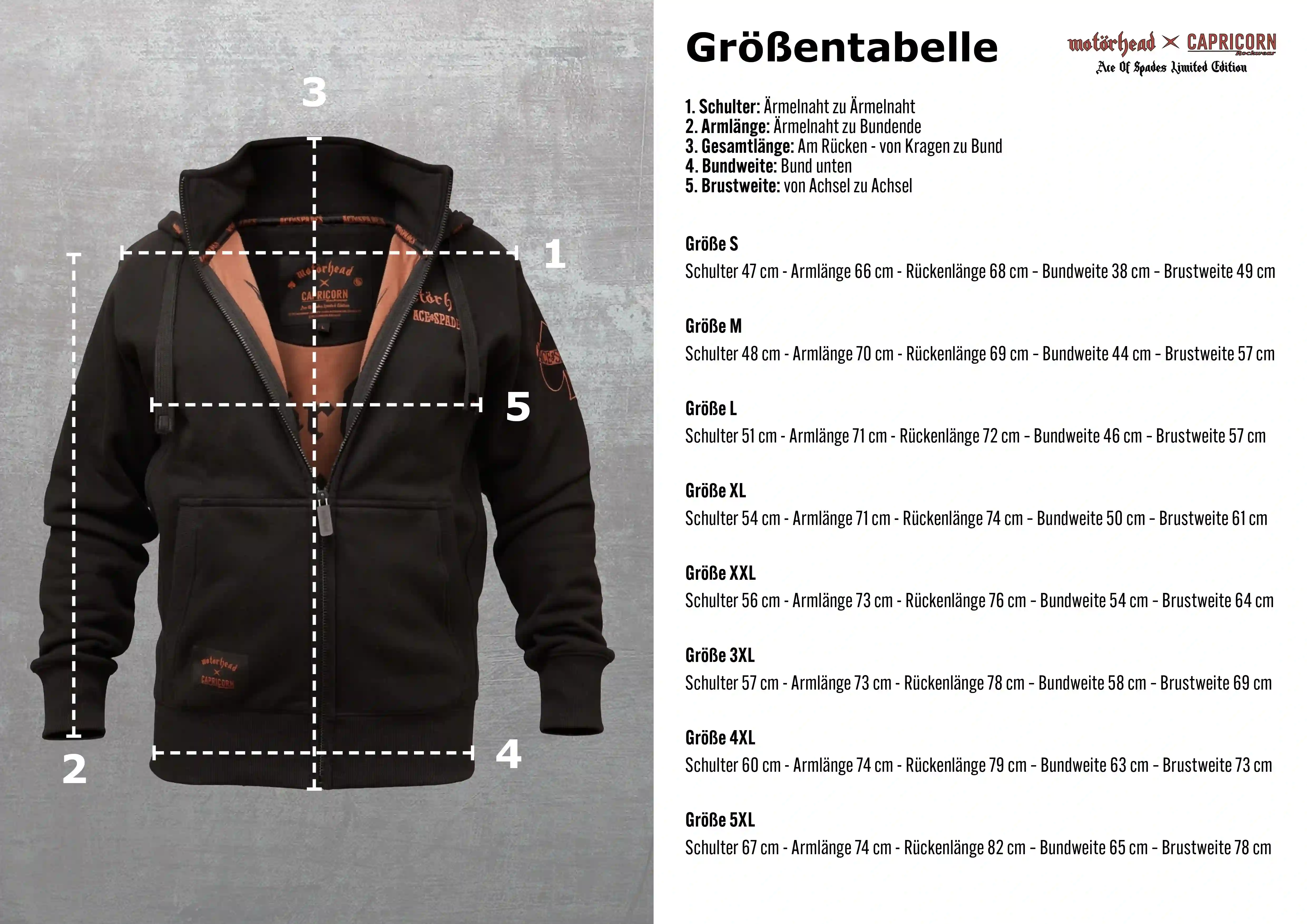 Maßtabelle Motörhead Kapuzenjacke