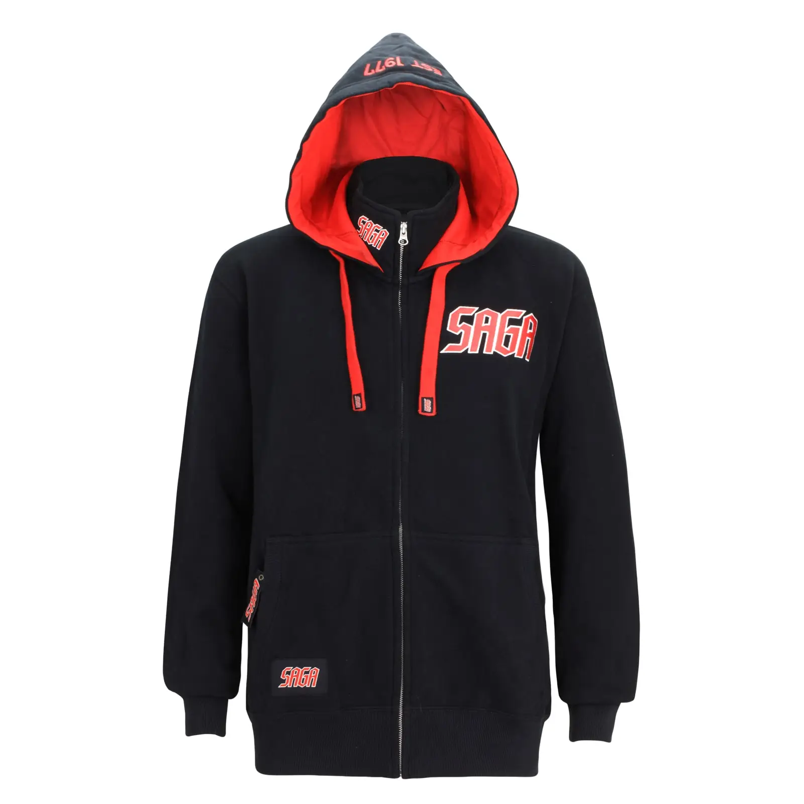 Saga Kapuzenjacke Red Logo. Vorderansicht
