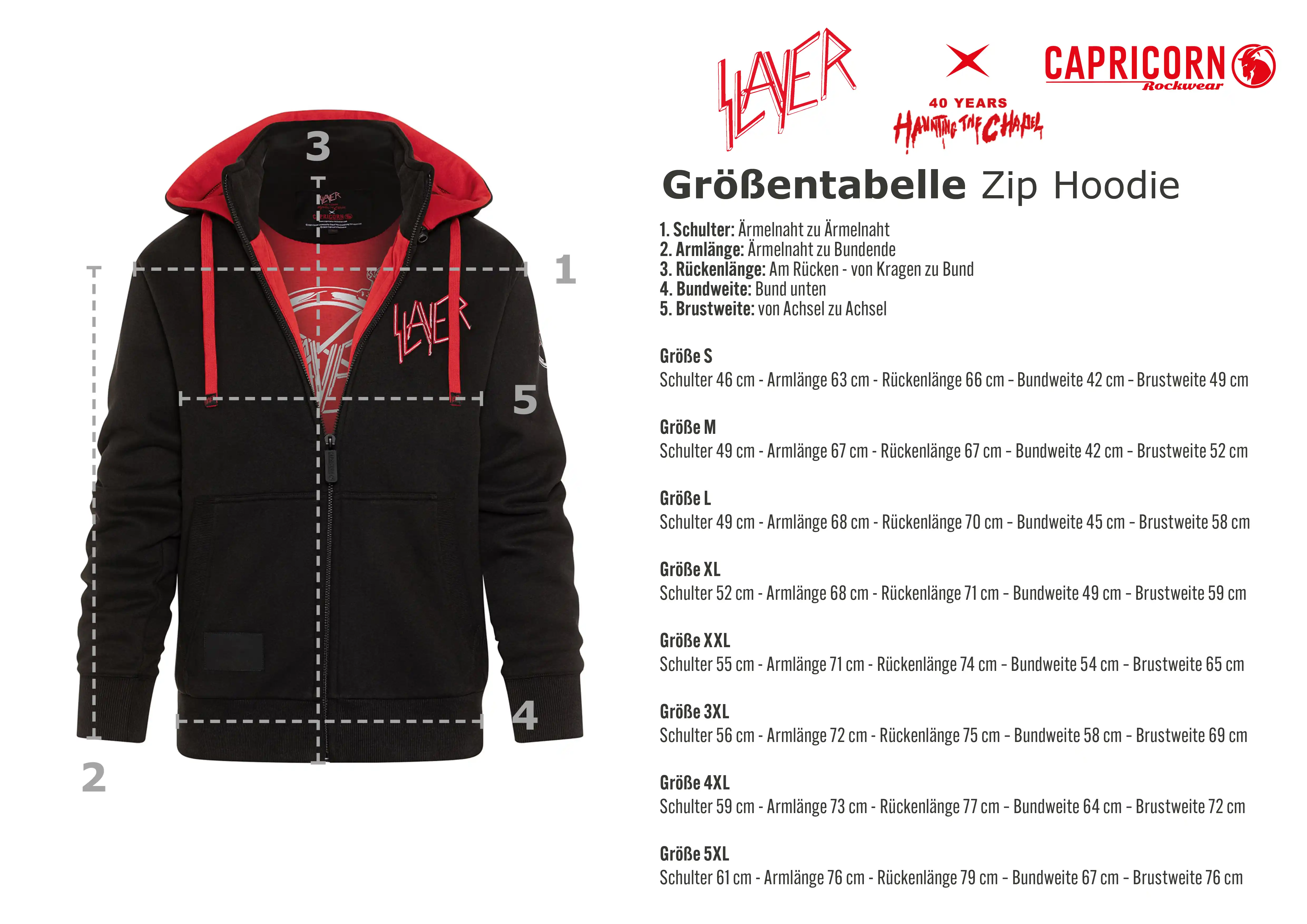 Maßtabelle Kapuzenjacke Slayer Haunting the Chapel