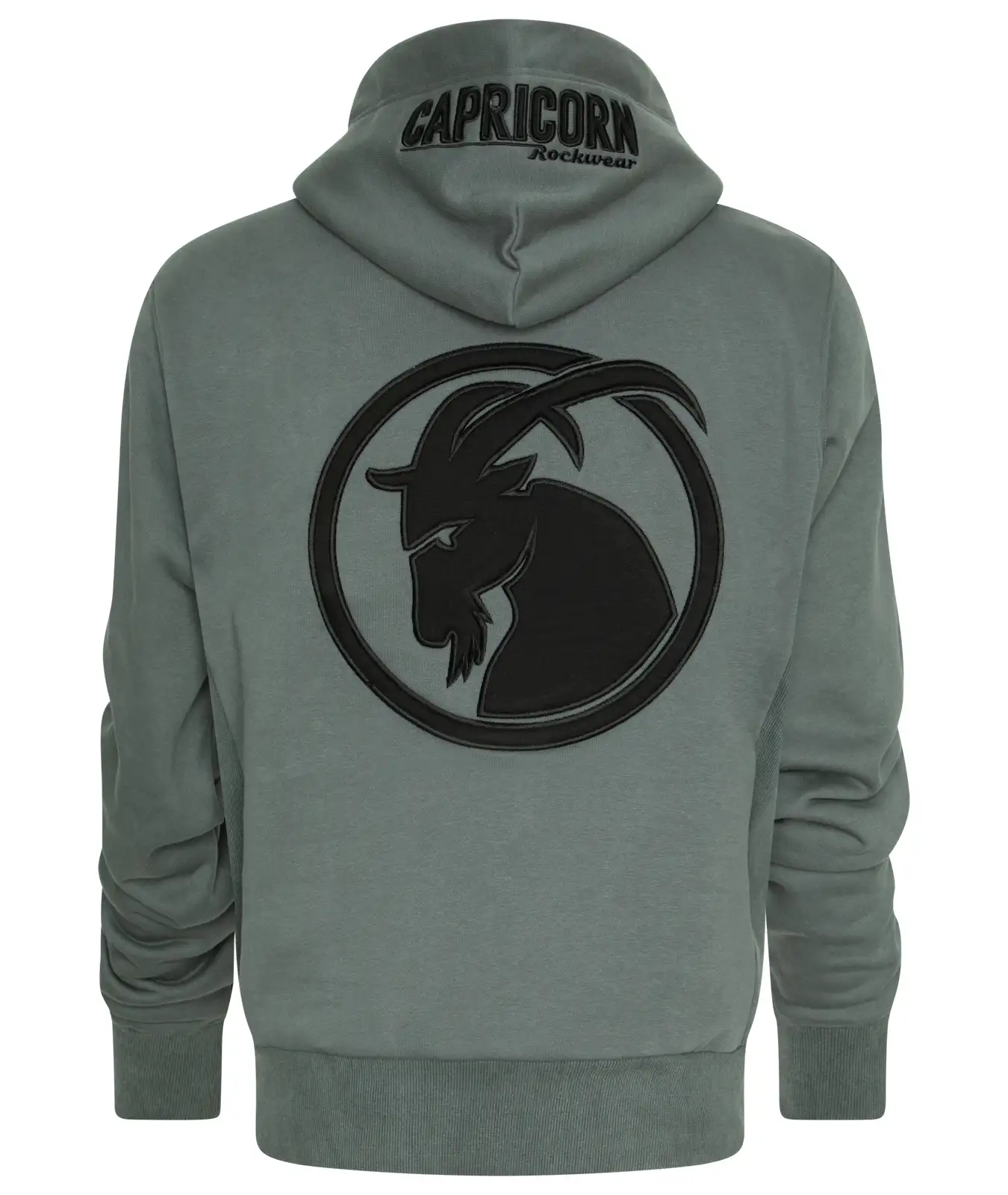 Hoodie grau mit schwarzem Steinkock Kopf auf der Rückseite