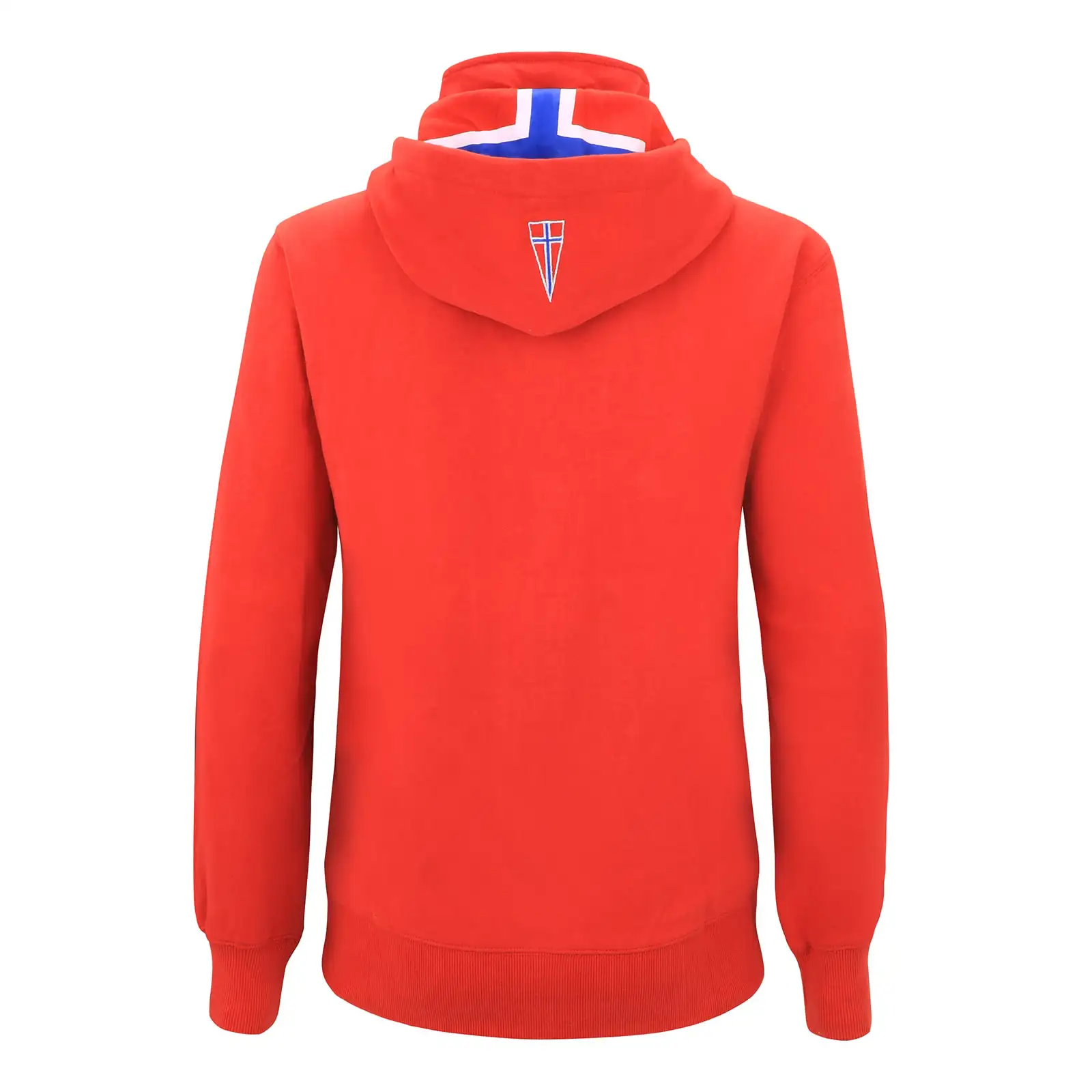 Kapuzenjacke rot mi gestickter Norwegen Flagge in Wimpelform auf der Kapuze