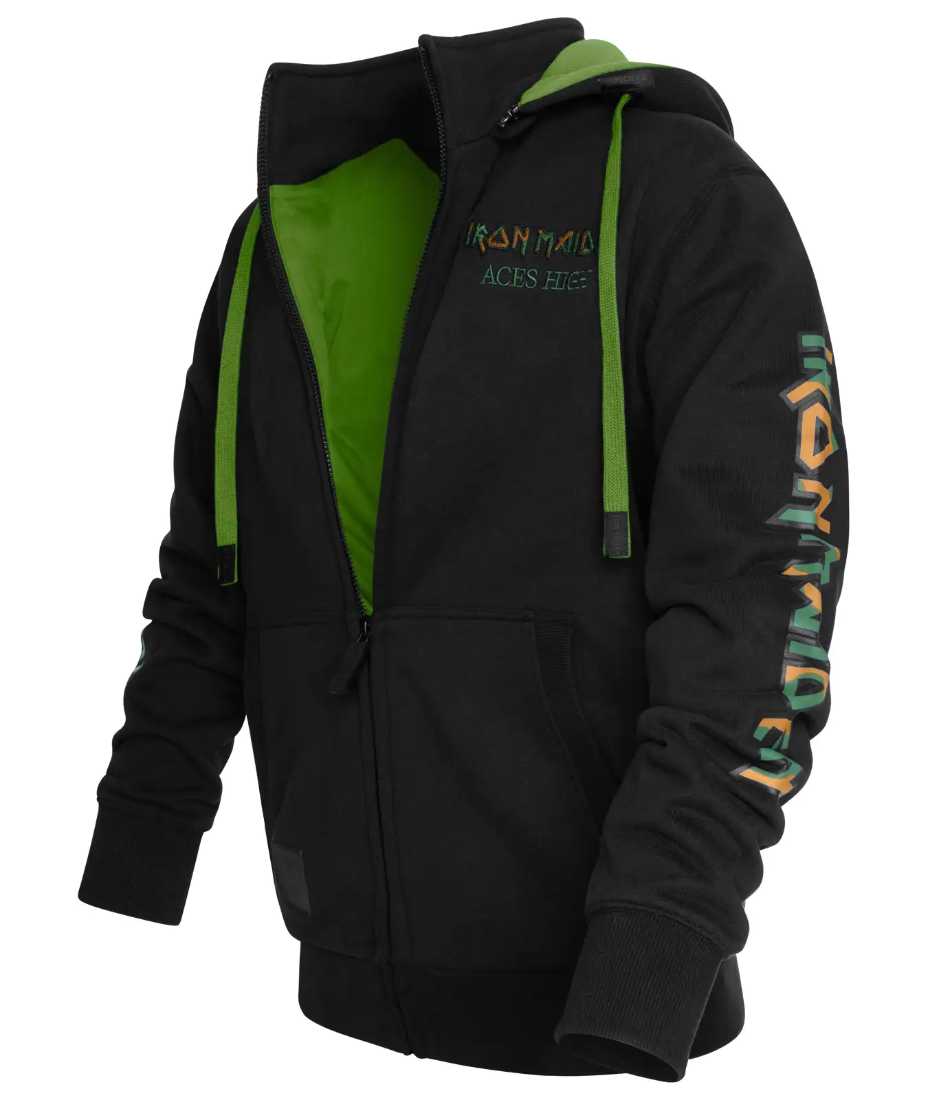 Kapuzenjacke Iron Maiden Aces High  Seitenansicht mit bedrucktem Ärmel