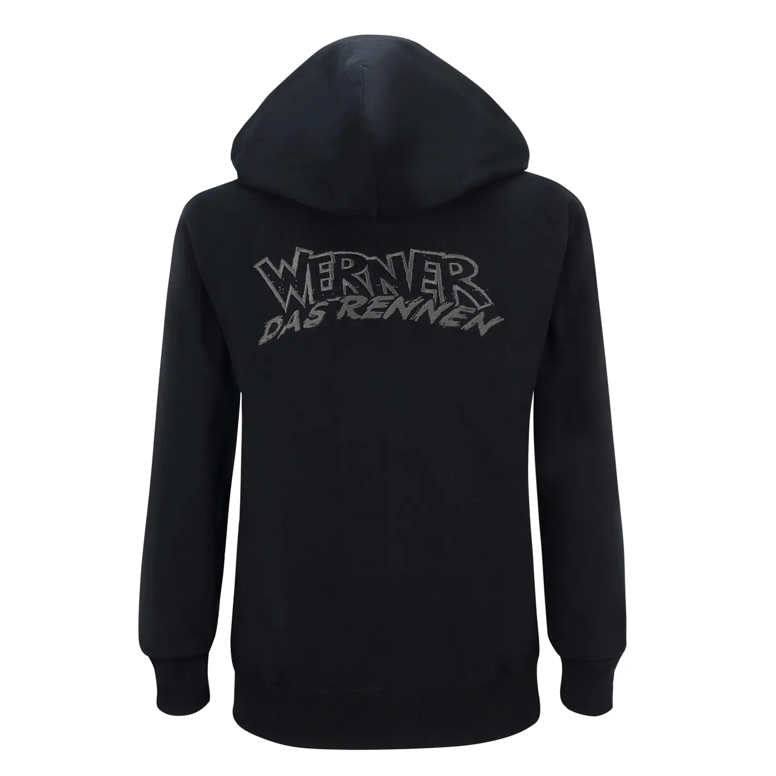 Werner Kapuzenjacke Das Rennen. Werner Logo ist in dunkelgrau auf Rücken gestickt.