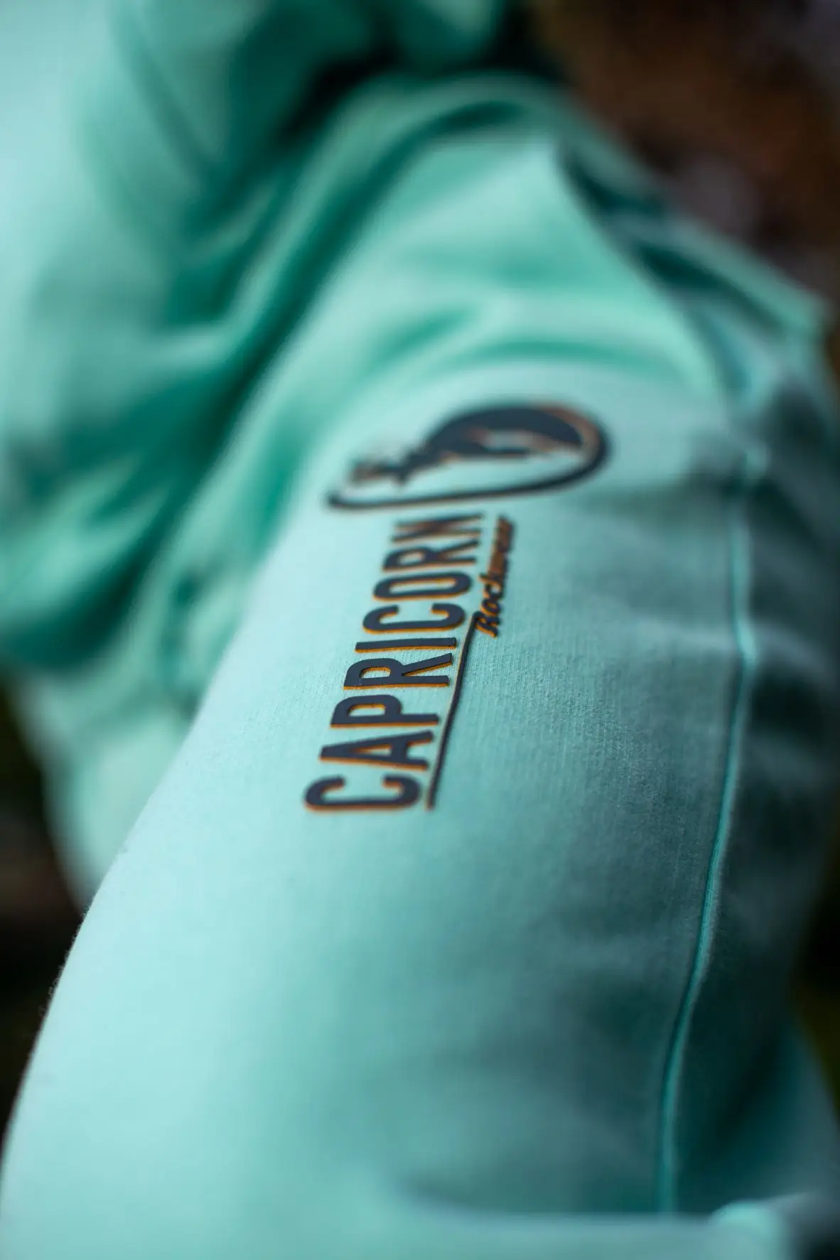 Hose mintfarben, Beindetail Rubberprint Logo in dunkelgrau