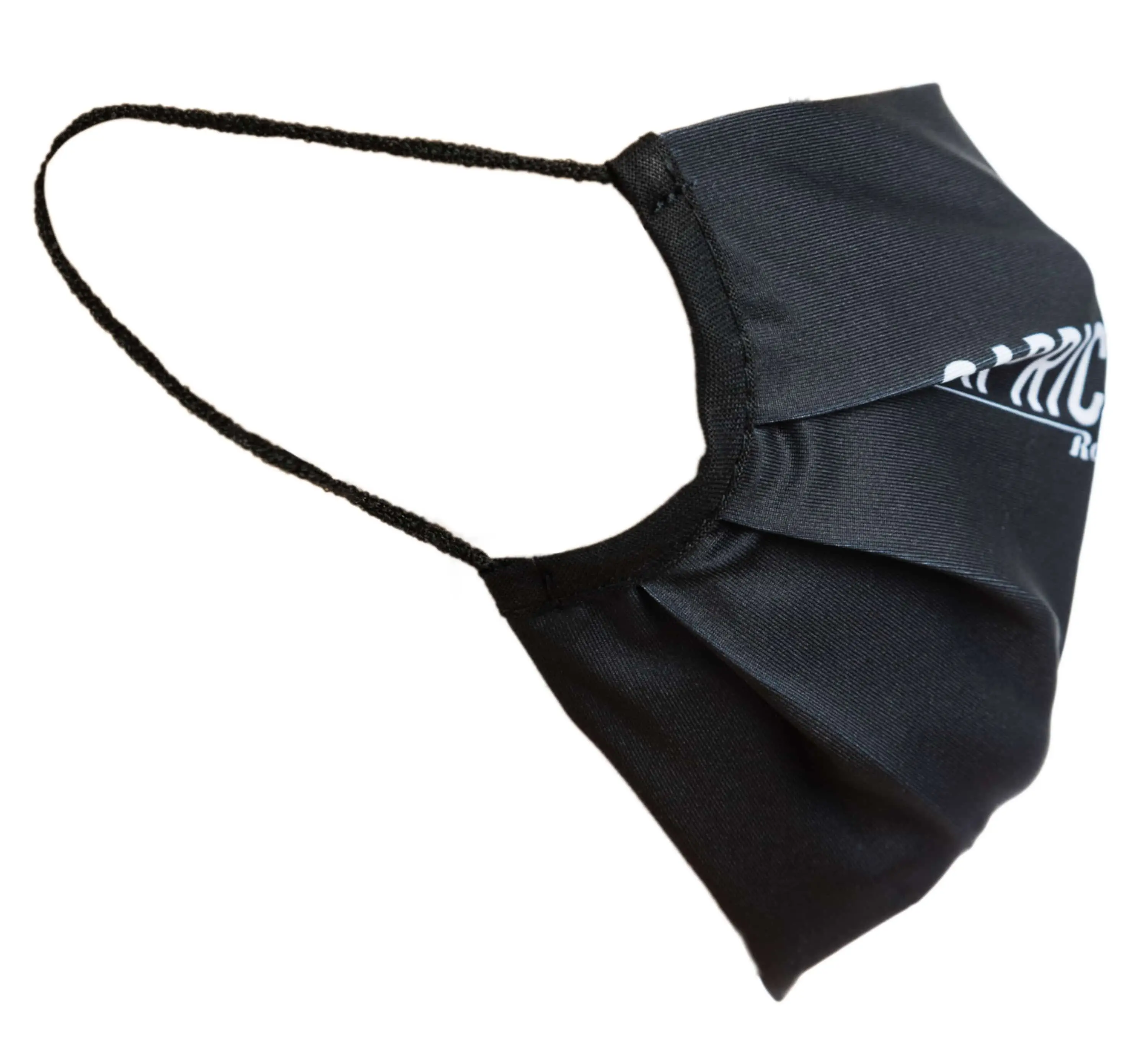 Gesichtsmaske zur Bedeckung des Mund und Nasenbereichs mit Logo auf der vorderseite. Seitenansicht