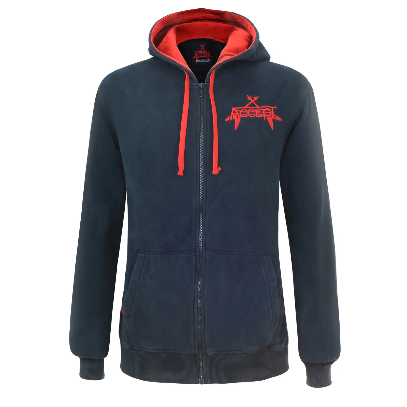 Accept Kapuzenjack schwarz mit rot gesticktem Logo auf Brust