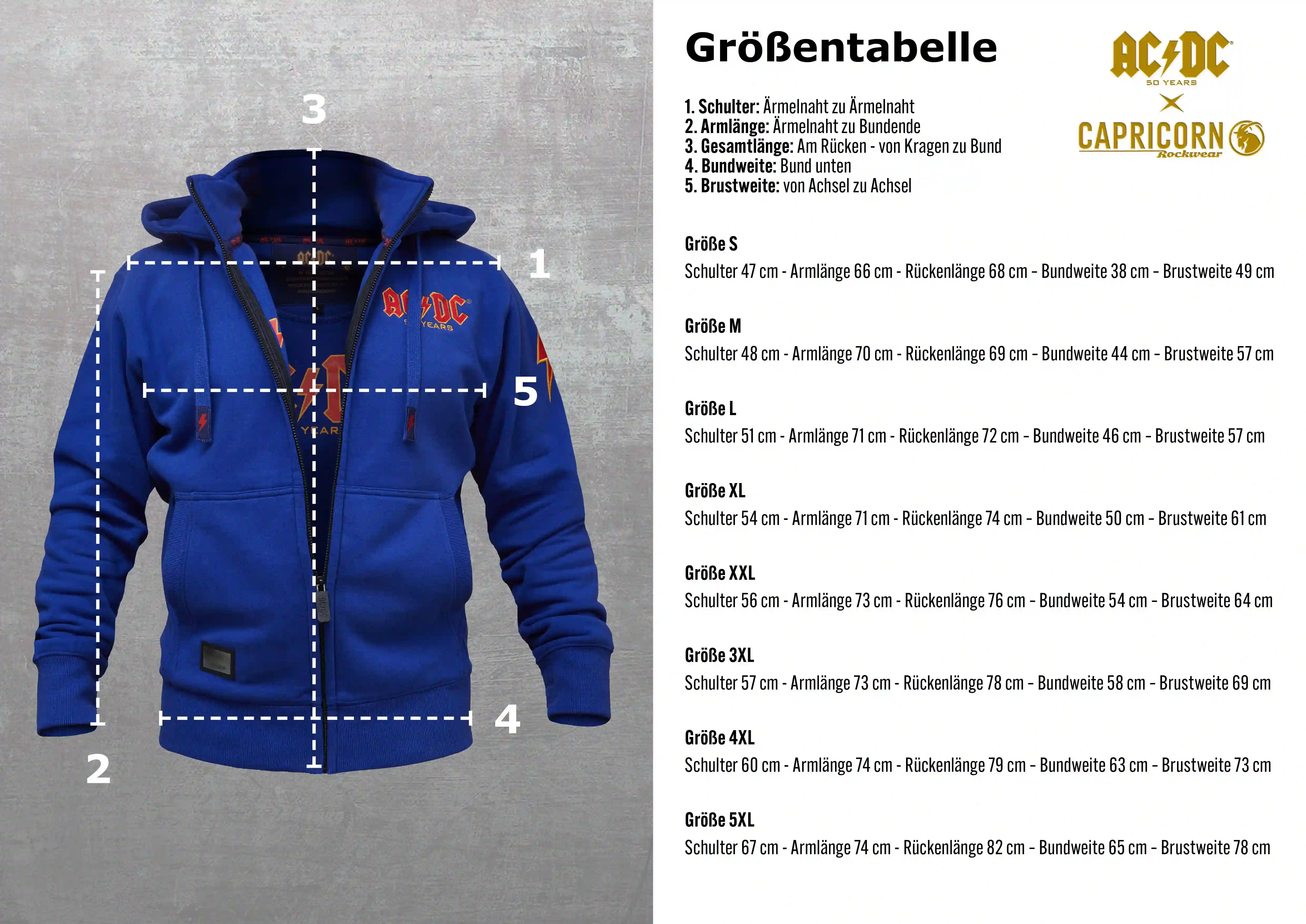 Maßtabelle Kapuzenjacken