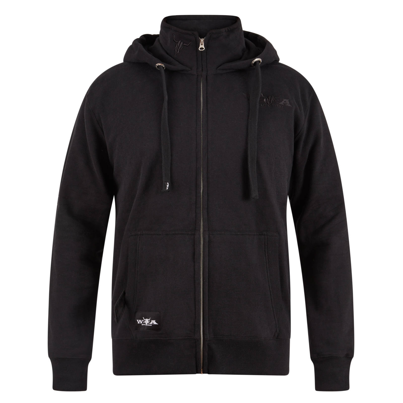 Wacken Black Logo Kapuzenjacke. Logos sind Ton in Ton schwarz eingestickt.