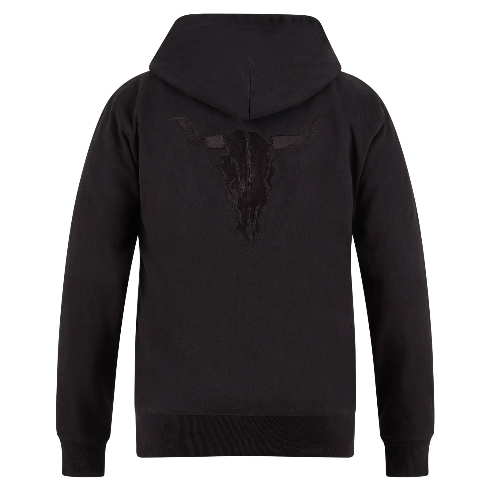 Wacken Black Logo Kapuzenjacke. Schädel ist schwarz auf Rücken gestickt.