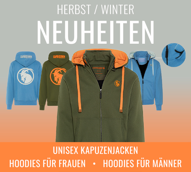 Kategoriebanner Neuheiten zeigt Kapuzenjacken in olivgrün und hellblau