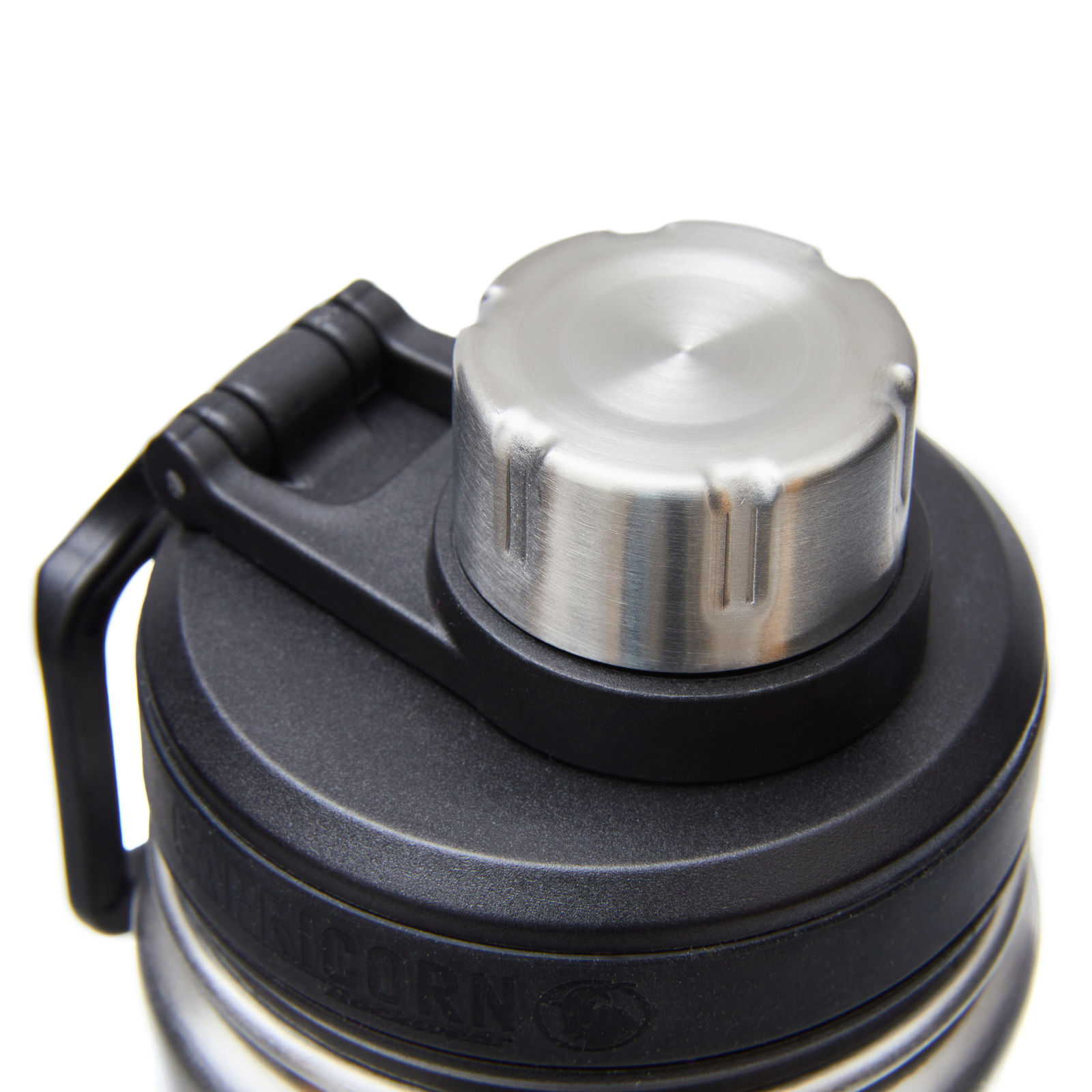 Edelstahl Trinkflasche, Deckel mit Schraubverschluss. Detailansicht