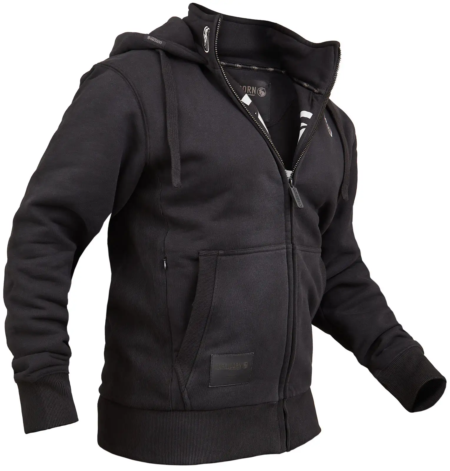 Kapuzenjacke schwarz, Seitenansicht
