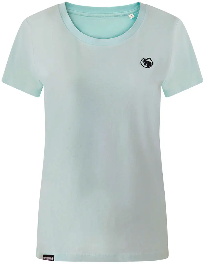 Girlie Shirt mintgrün mit dunkelgrauen Logo Stick auf der Brustseite