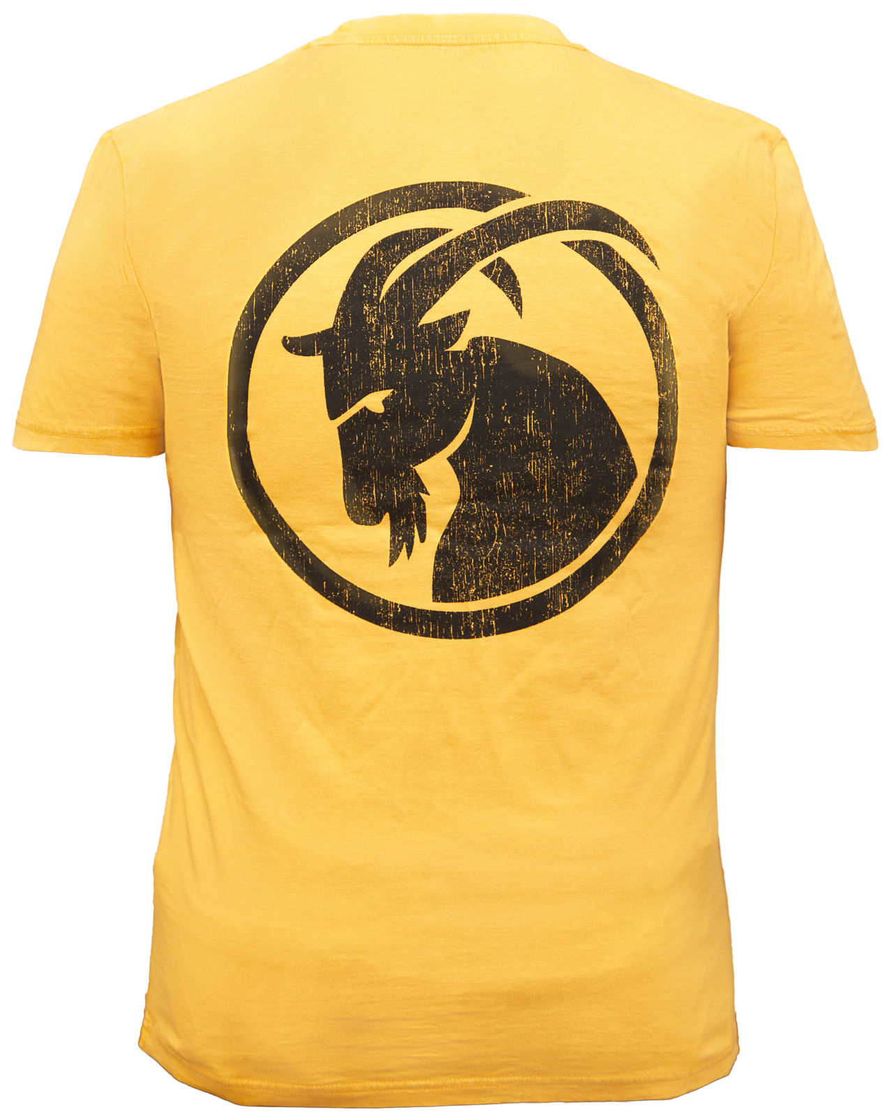 T-Shirt in gelb mit schwarzem Steinbock Kopf auf der Rückseite